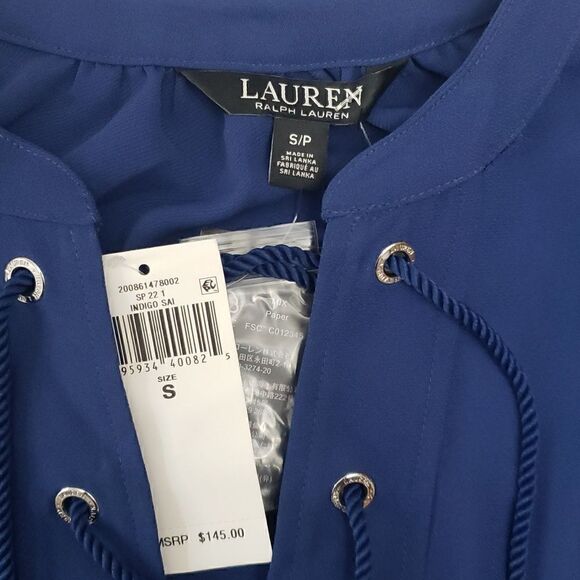 Ralph Lauren Lace-Up Puffed Sleeves Blouse Size S NWT - Picture 2 of 7